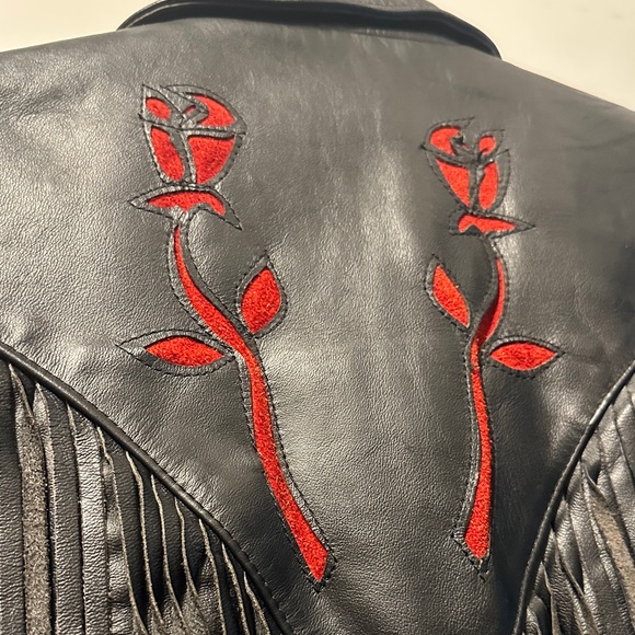 Black Leather Jacket with Red Suede Roses - Picture 4 of 6